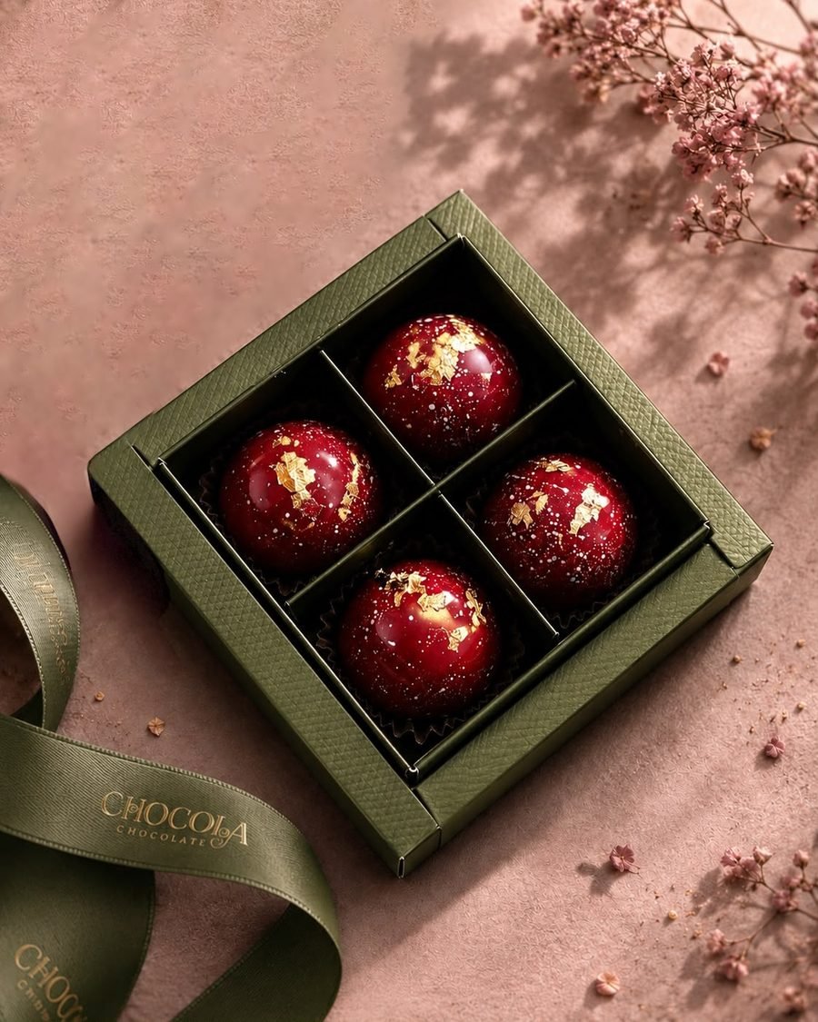 Green box with four red pralines